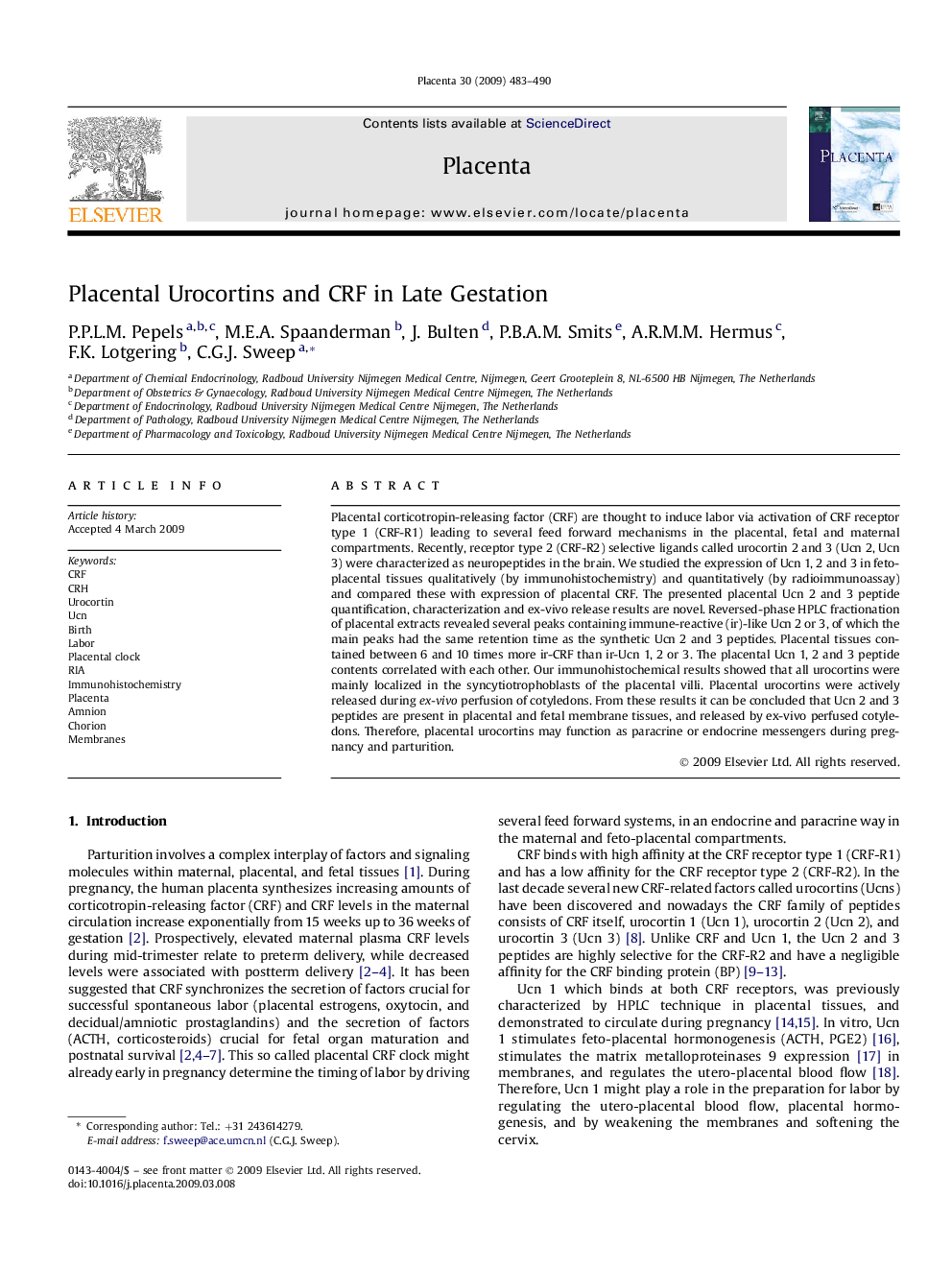 Placental Urocortins and CRF in Late Gestation