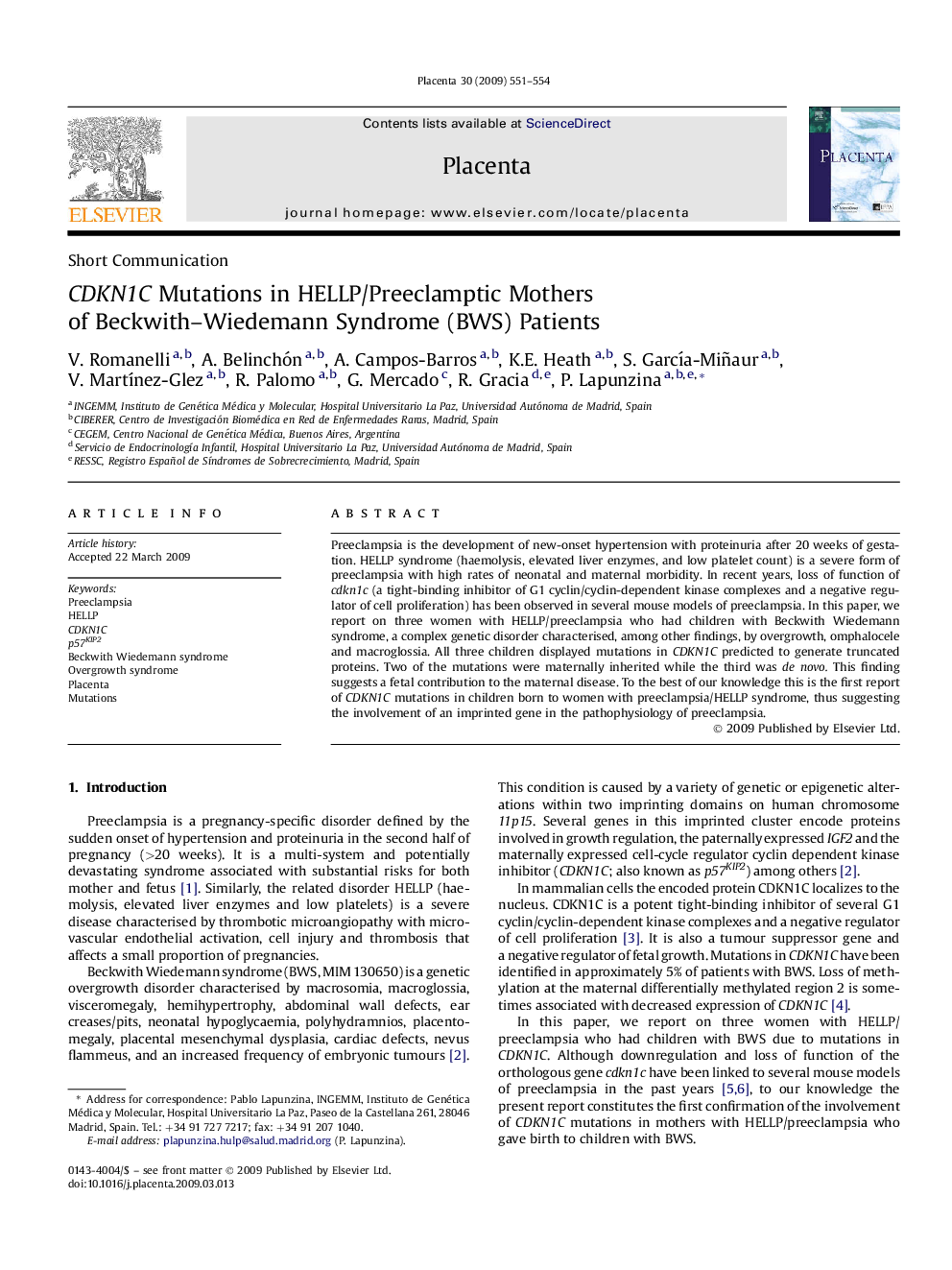 CDKN1C Mutations in HELLP/Preeclamptic Mothers of Beckwith-Wiedemann Syndrome (BWS) Patients