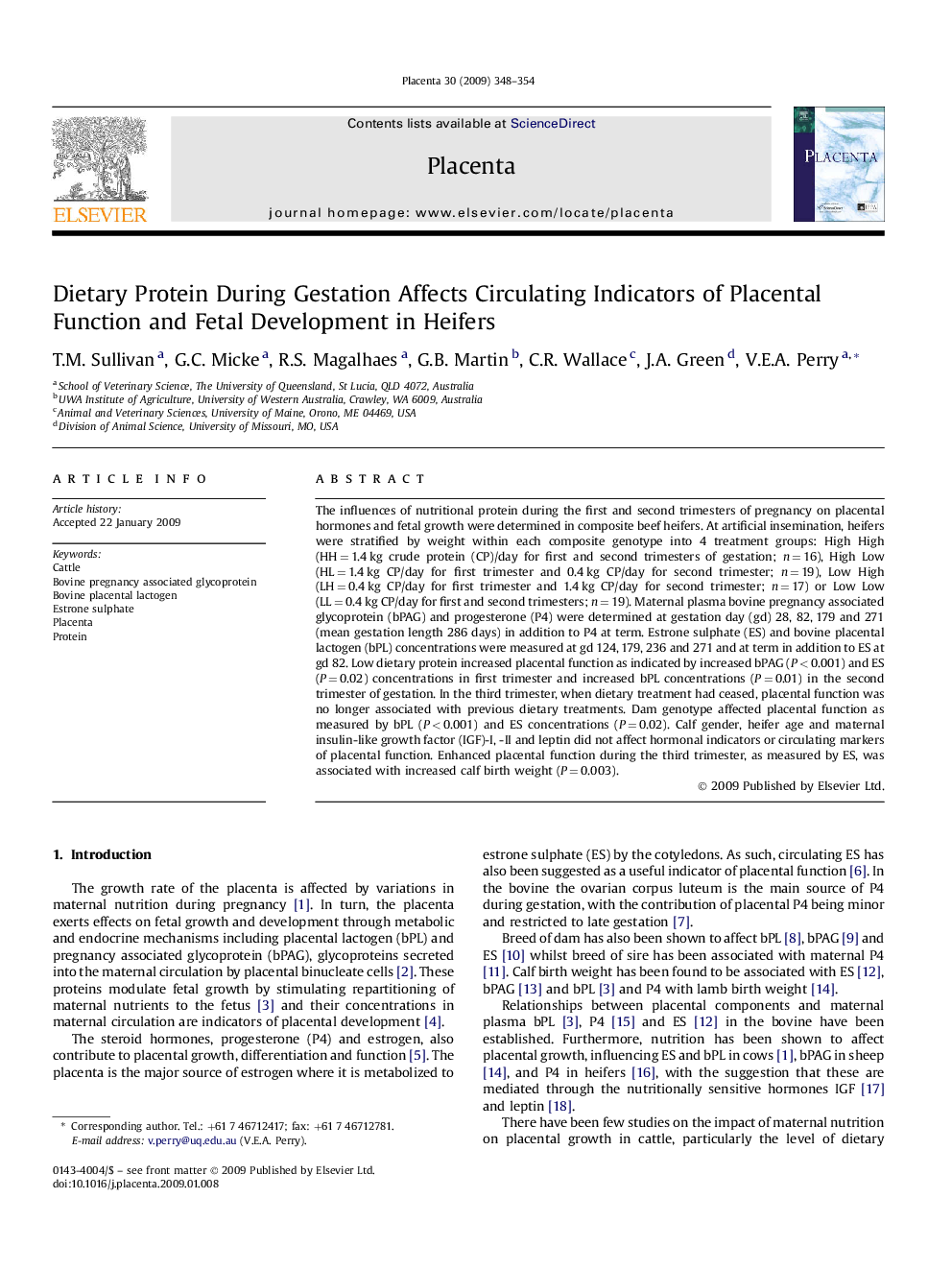 Dietary Protein During Gestation Affects Circulating Indicators of Placental Function and Fetal Development in Heifers