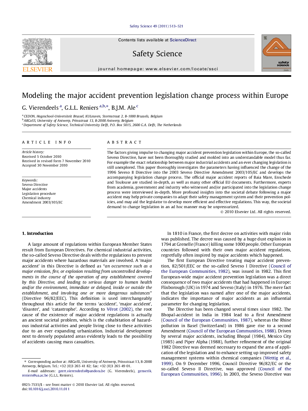 Modeling the major accident prevention legislation change process within Europe