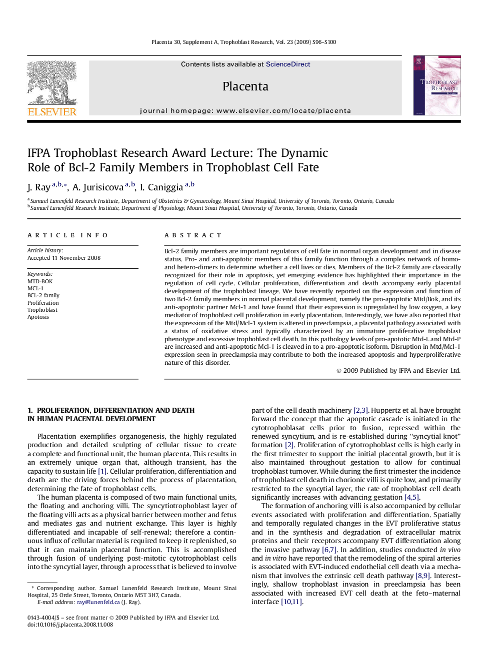 IFPA Trophoblast Research Award Lecture: The Dynamic Role of Bcl-2 Family Members in Trophoblast Cell Fate