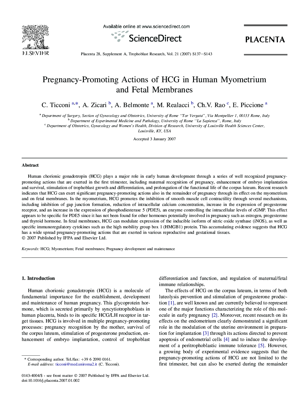 Pregnancy-Promoting Actions of HCG in Human Myometrium and Fetal Membranes