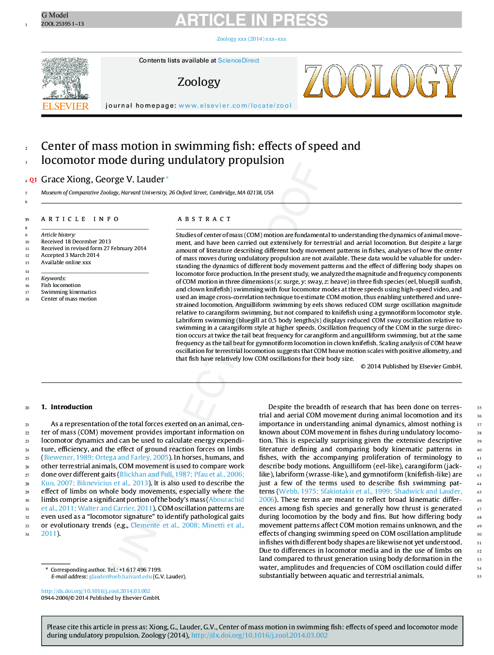 Center of mass motion in swimming fish: effects of speed and locomotor mode during undulatory propulsion