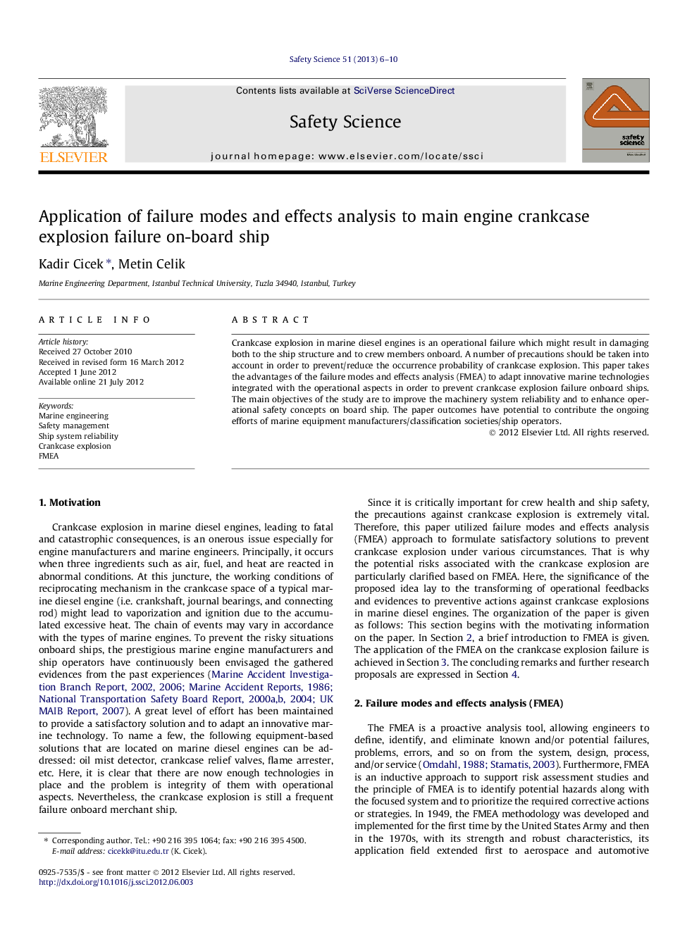 Application of failure modes and effects analysis to main engine crankcase explosion failure on-board ship