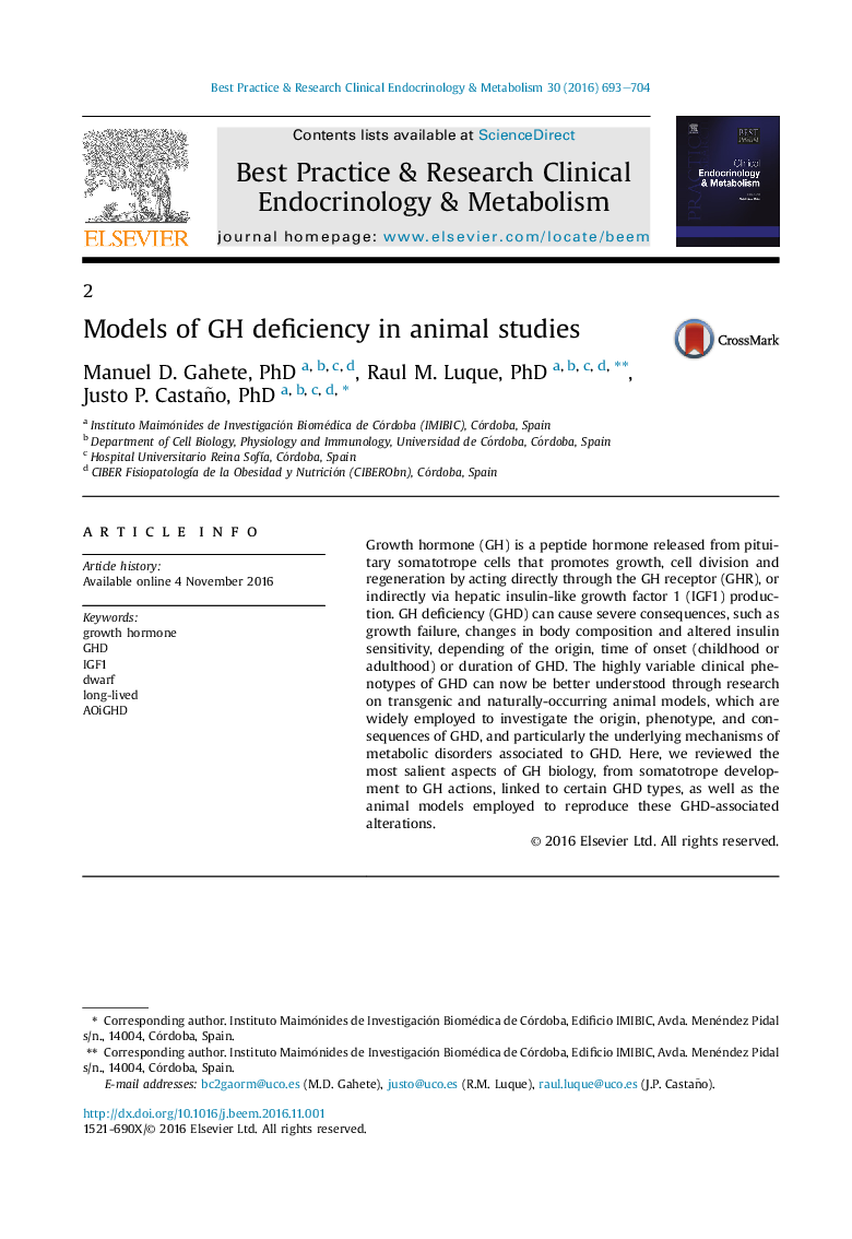 Models of GH deficiency in animal studies