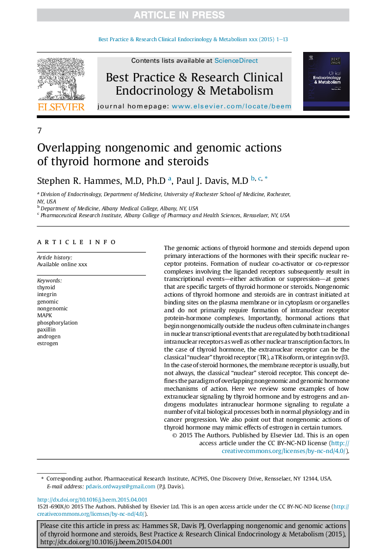 Overlapping nongenomic and genomic actions ofÂ thyroid hormone and steroids