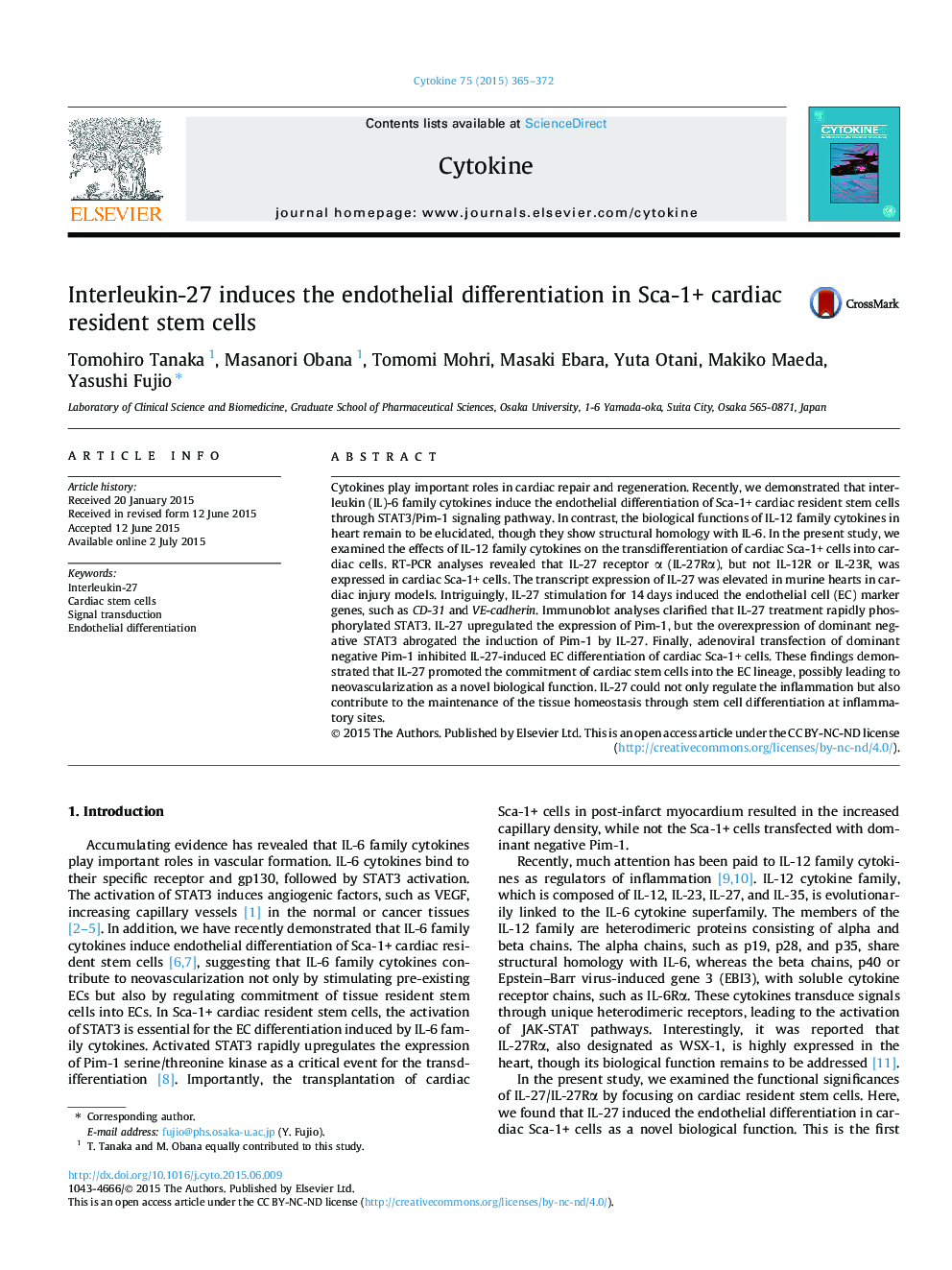 Interleukin-27 induces the endothelial differentiation in Sca-1+ cardiac resident stem cells