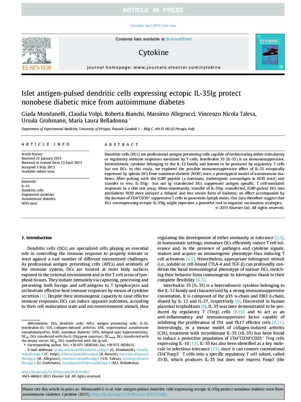 Islet antigen-pulsed dendritic cells expressing ectopic IL-35Ig protect nonobese diabetic mice from autoimmune diabetes