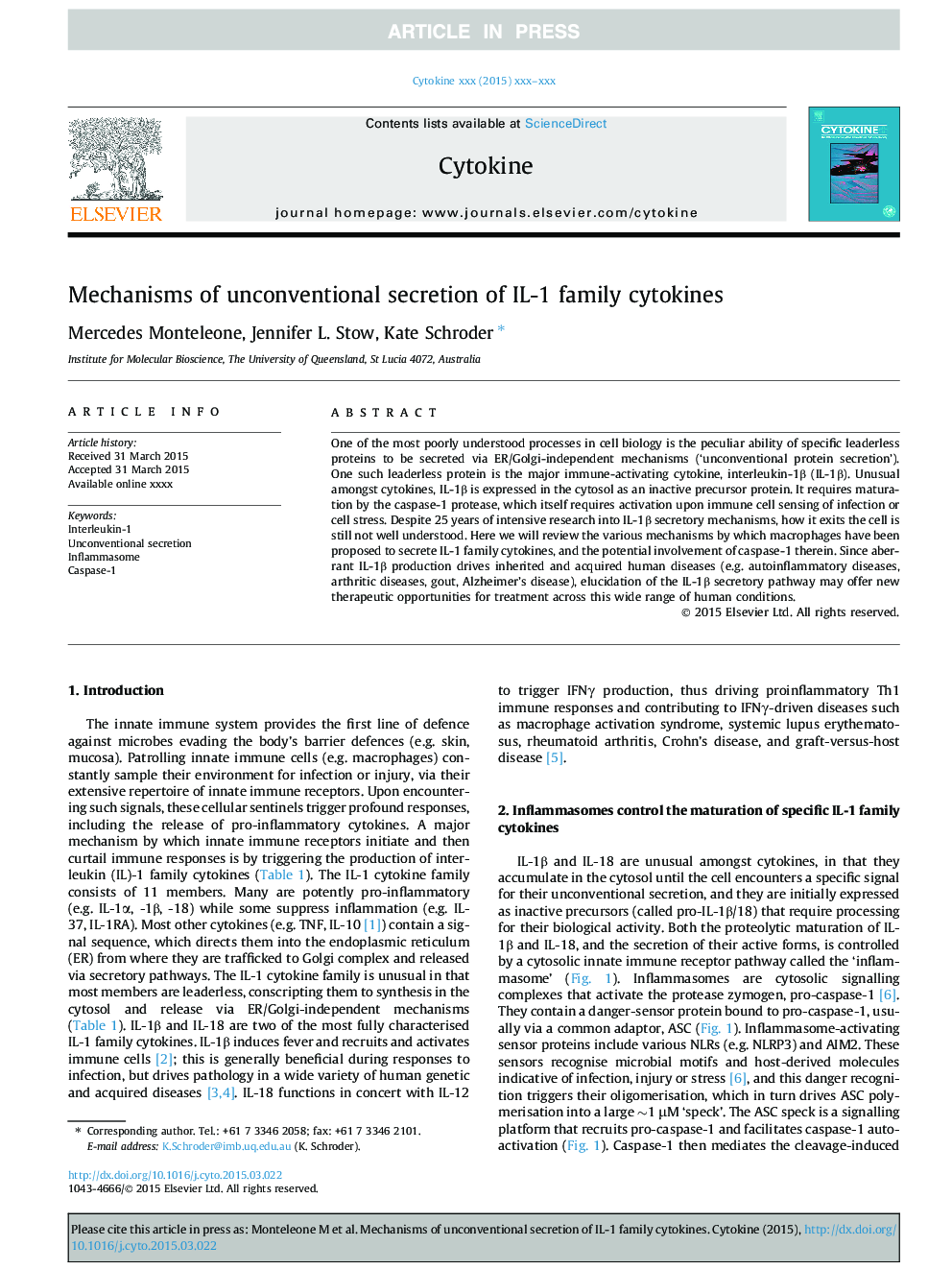 Mechanisms of unconventional secretion of IL-1 family cytokines