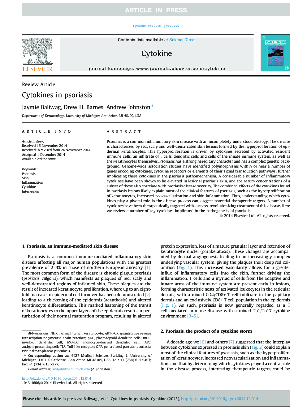 Cytokines in psoriasis