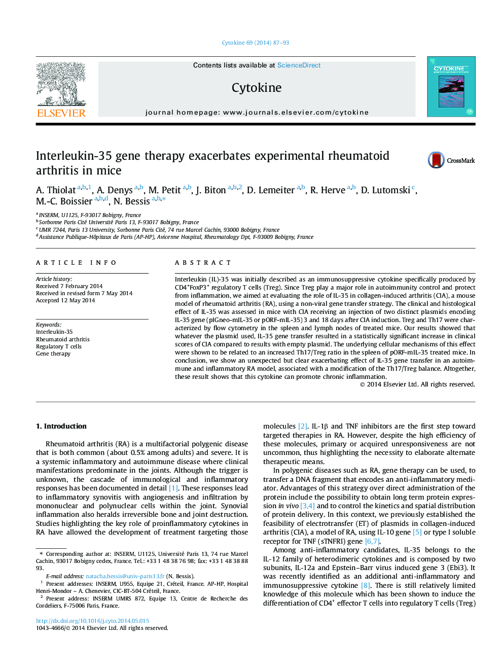 Interleukin-35 gene therapy exacerbates experimental rheumatoid arthritis in mice