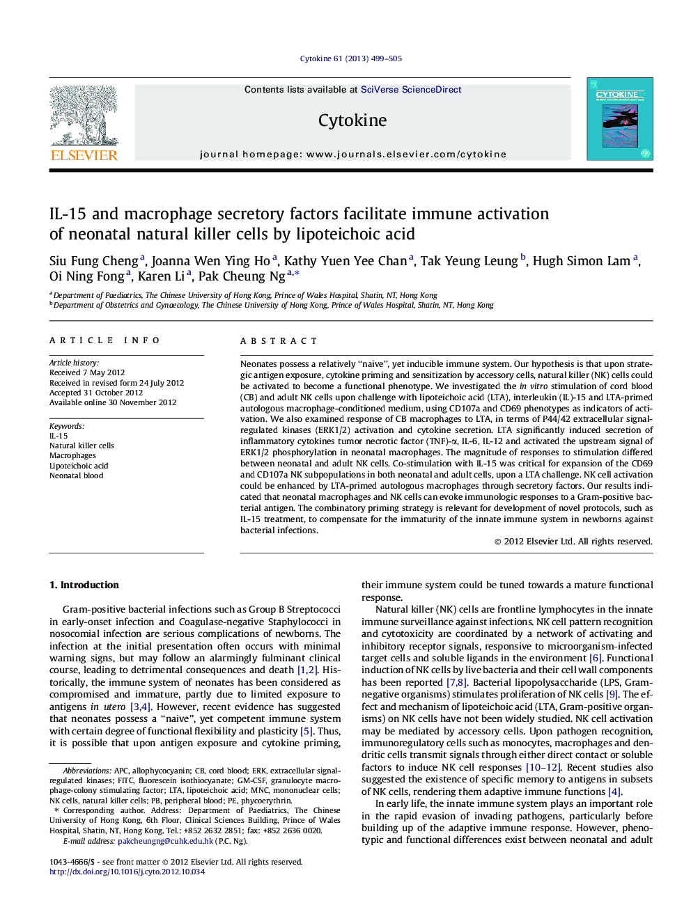 IL-15 and macrophage secretory factors facilitate immune activation of neonatal natural killer cells by lipoteichoic acid