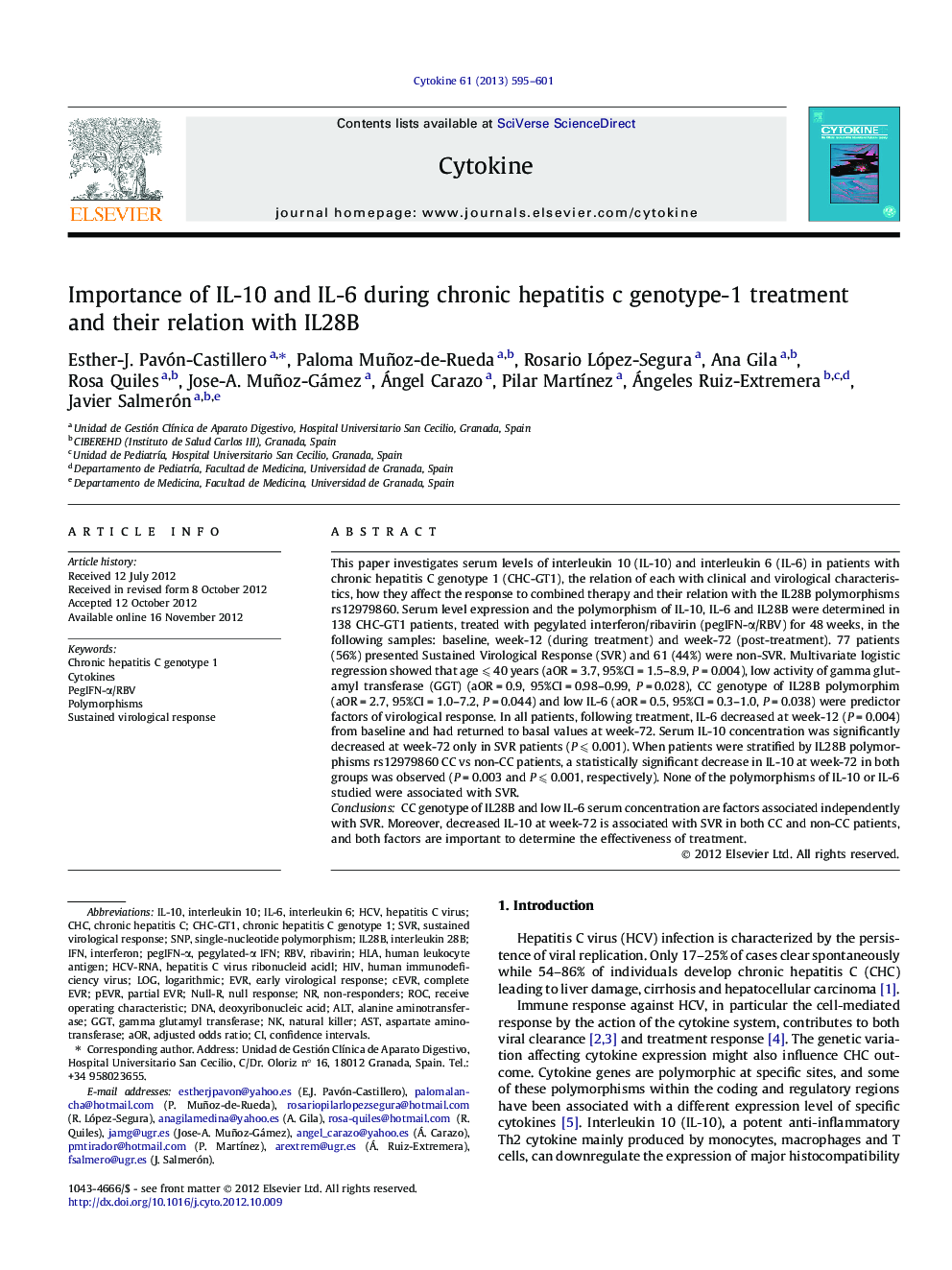 Importance of IL-10 and IL-6 during chronic hepatitis c genotype-1 treatment and their relation with IL28B