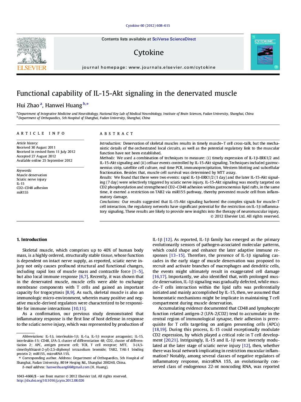 Functional capability of IL-15-Akt signaling in the denervated muscle