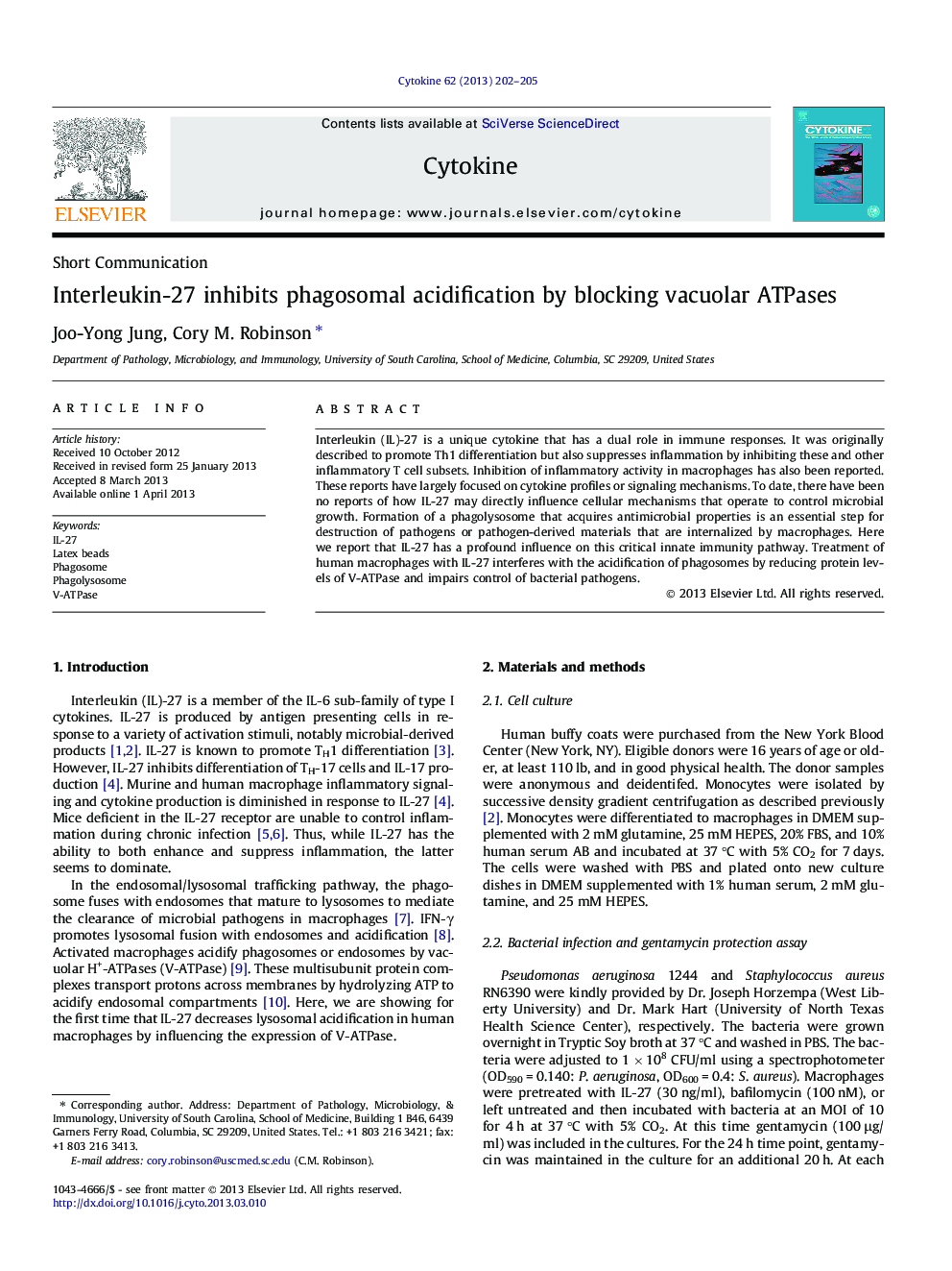 Interleukin-27 inhibits phagosomal acidification by blocking vacuolar ATPases