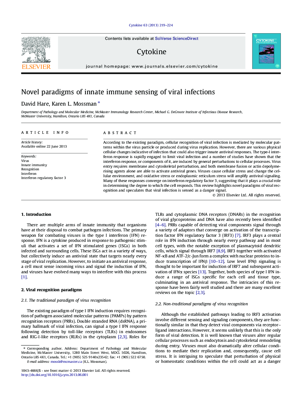 Novel paradigms of innate immune sensing of viral infections