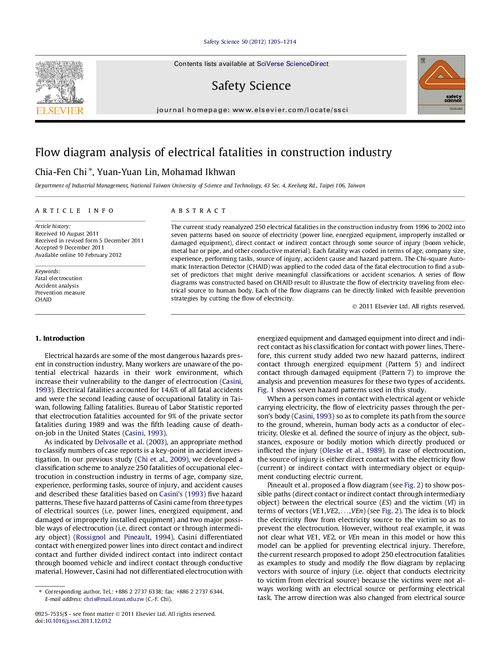 Flow diagram analysis of electrical fatalities in construction industry