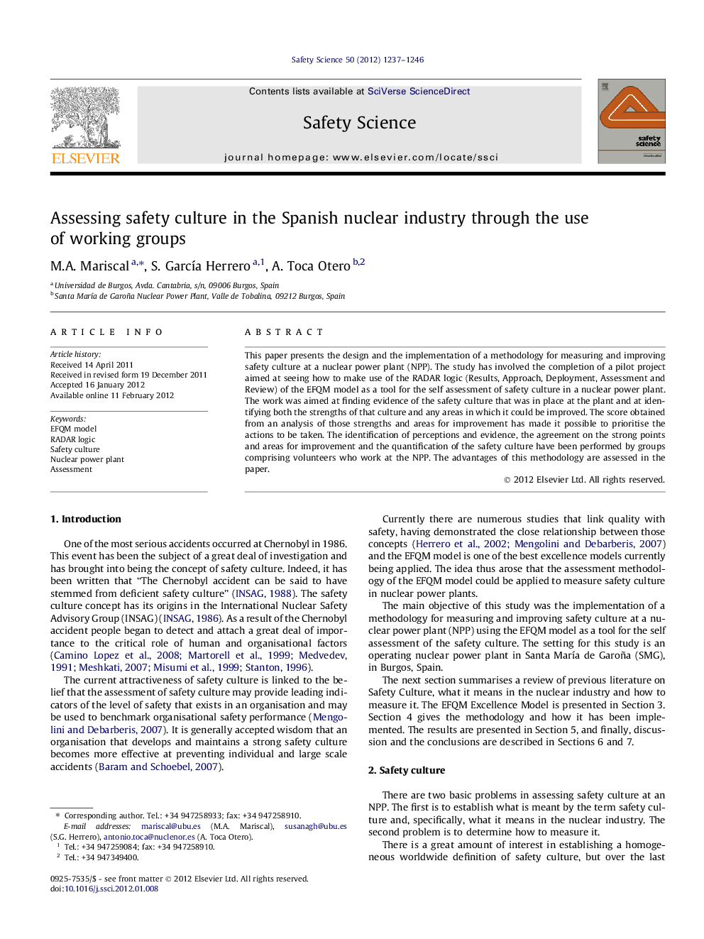 Assessing safety culture in the Spanish nuclear industry through the use of working groups