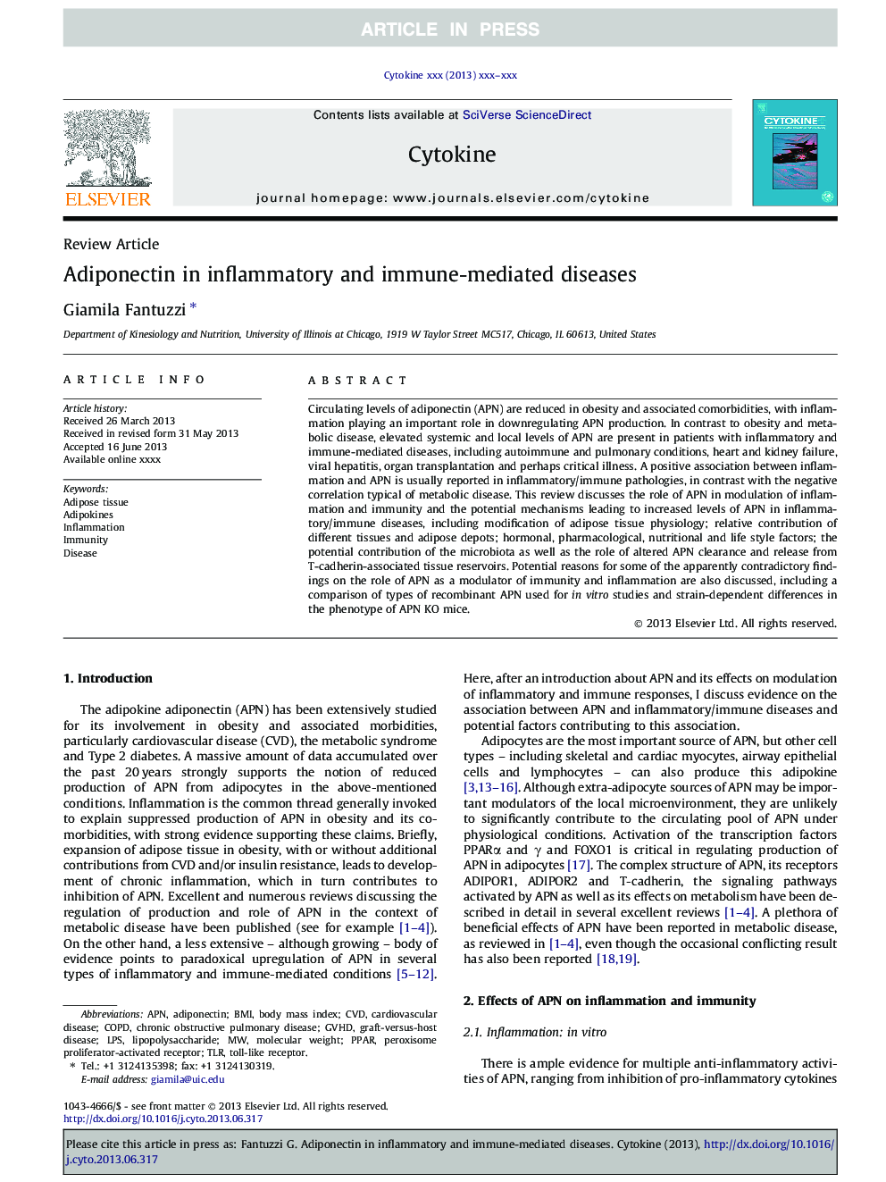Adiponectin in inflammatory and immune-mediated diseases