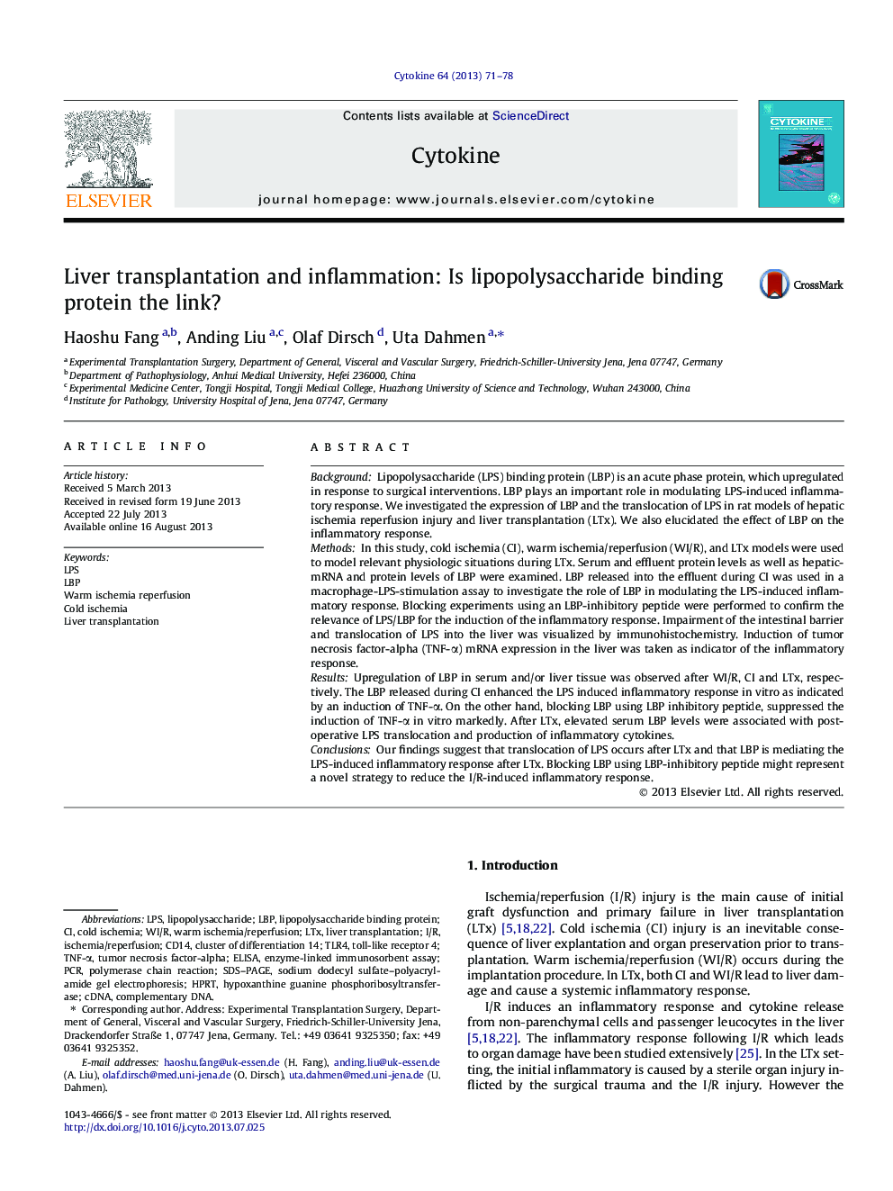 Liver transplantation and inflammation: Is lipopolysaccharide binding protein the link?