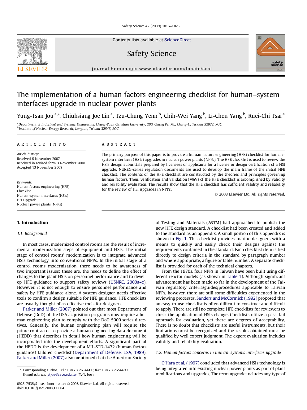 The implementation of a human factors engineering checklist for human–system interfaces upgrade in nuclear power plants