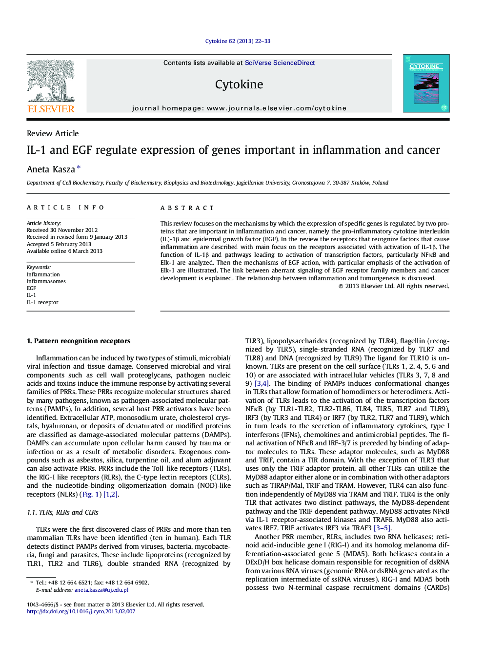 IL-1 and EGF regulate expression of genes important in inflammation and cancer