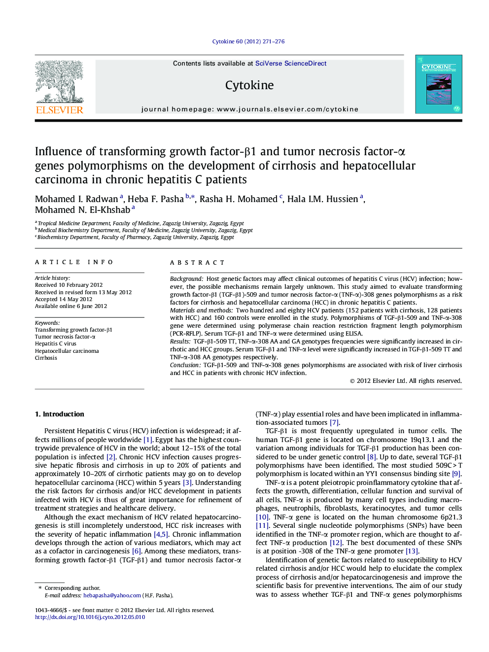 Influence of transforming growth factor-Î²1 and tumor necrosis factor-Î± genes polymorphisms on the development of cirrhosis and hepatocellular carcinoma in chronic hepatitis C patients