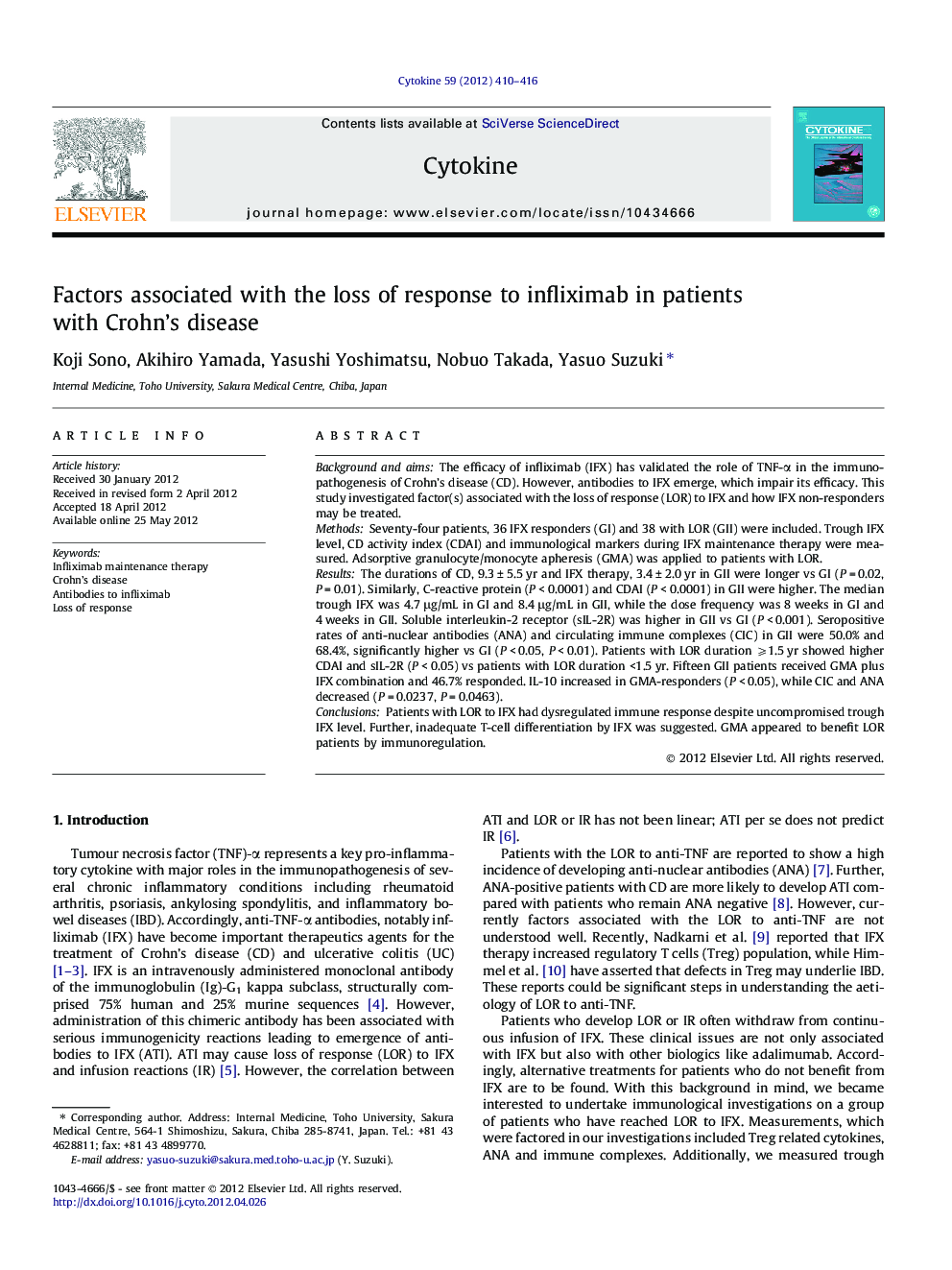 Factors associated with the loss of response to infliximab in patients with Crohn's disease