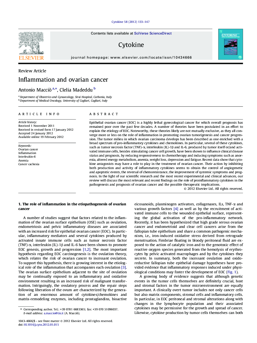 Inflammation and ovarian cancer