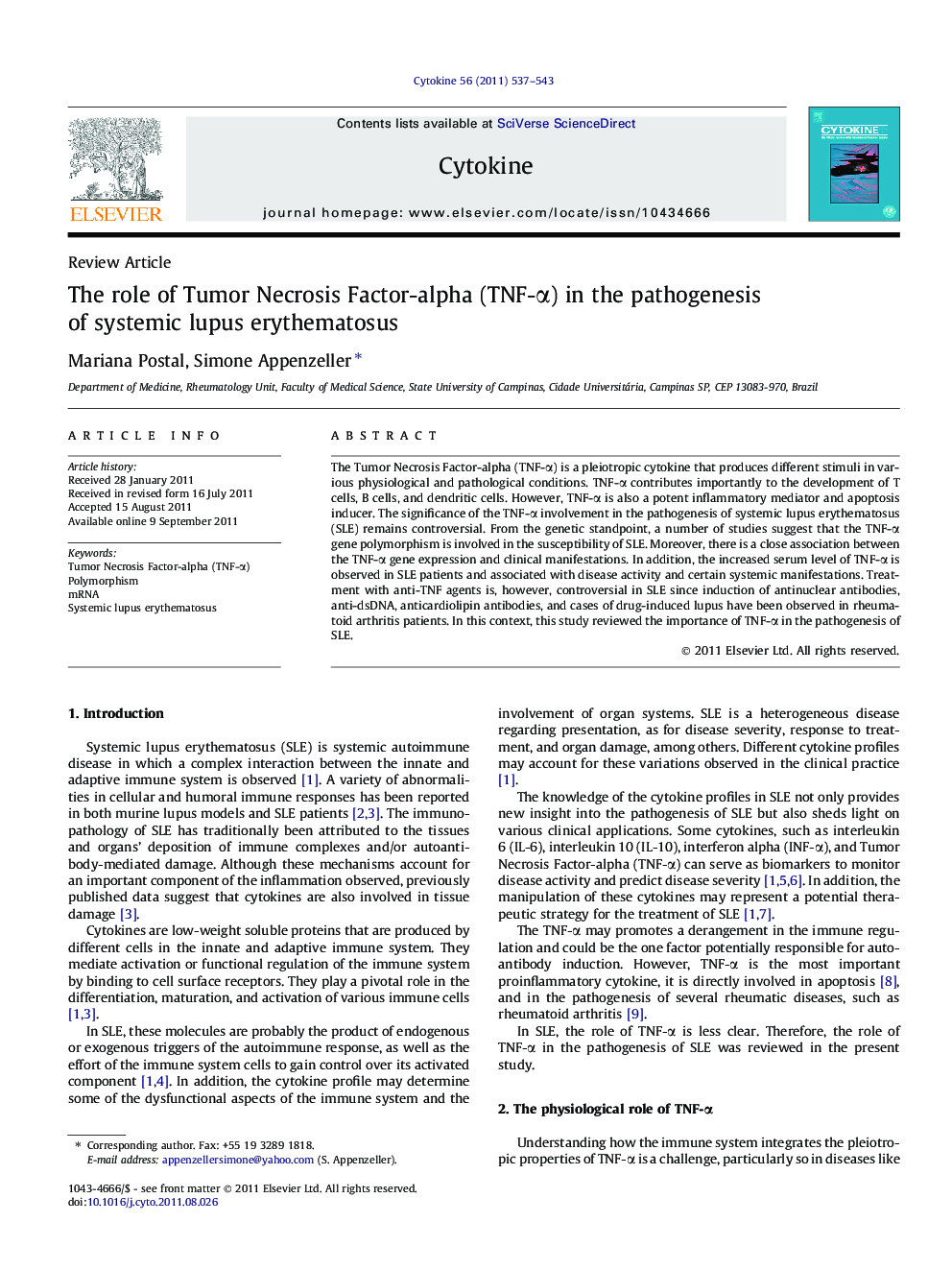 The role of Tumor Necrosis Factor-alpha (TNF-Î±) in the pathogenesis of systemic lupus erythematosus