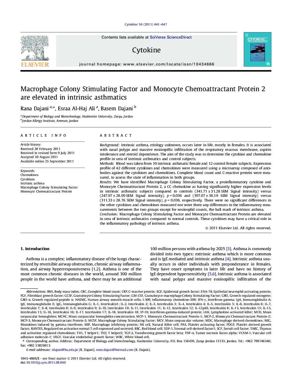 Macrophage Colony Stimulating Factor and Monocyte Chemoattractant Protein 2 are elevated in intrinsic asthmatics