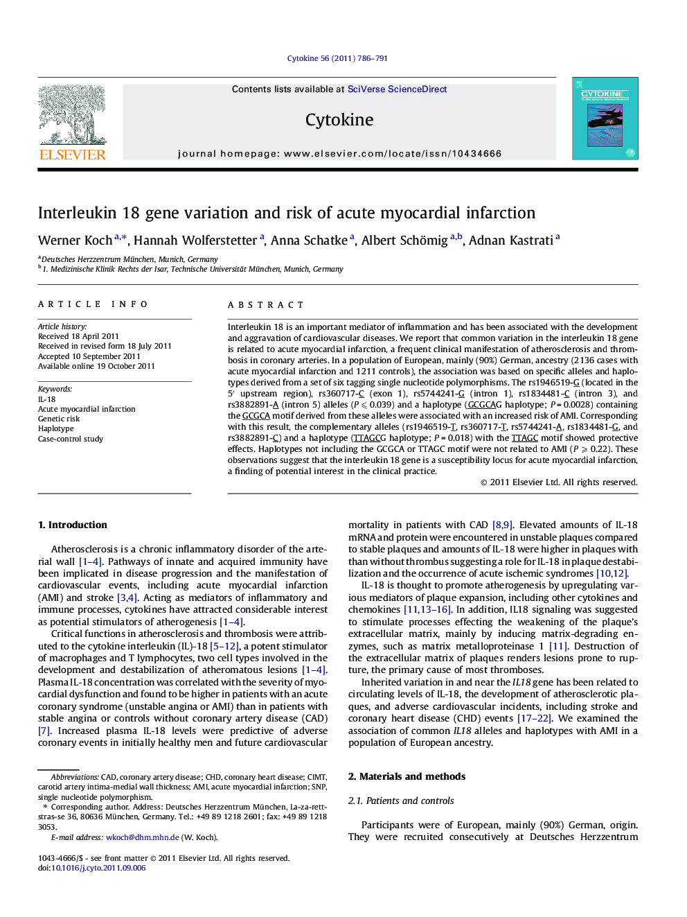 عکس صفحه اول مقاله: Interleukin 18 gene variation and risk of acute myocardial infarction Interleukin 18 gene variation and risk of acute myocardial infarction