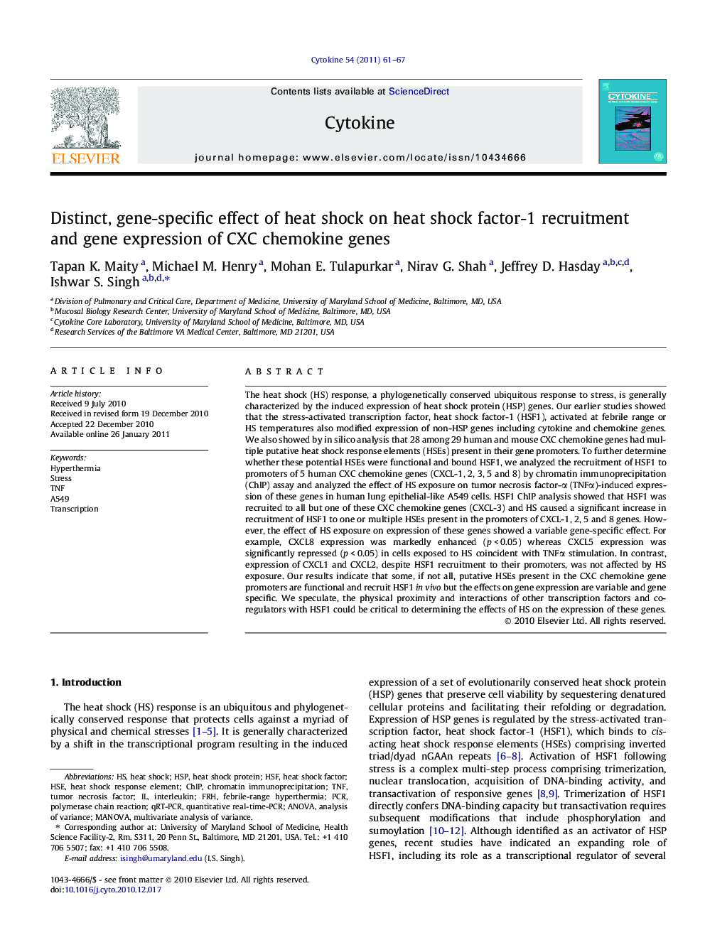 Distinct, gene-specific effect of heat shock on heat shock factor-1 recruitment and gene expression of CXC chemokine genes