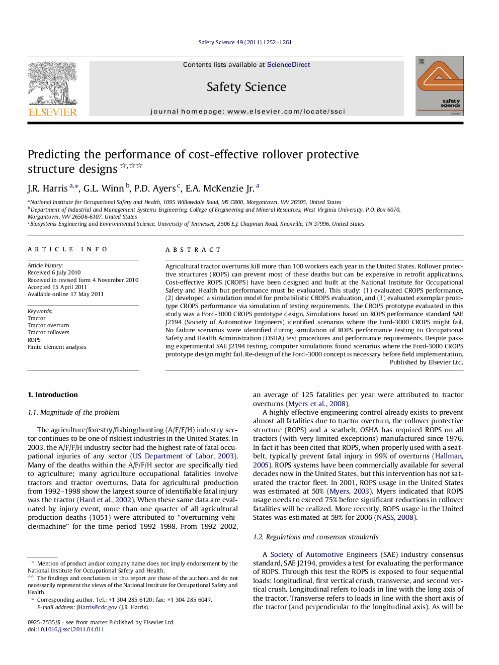 Predicting the performance of cost-effective rollover protective structure designs 