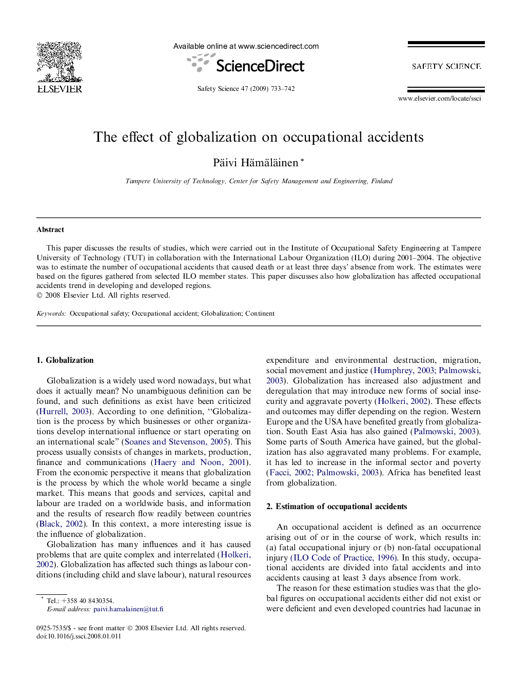 The effect of globalization on occupational accidents