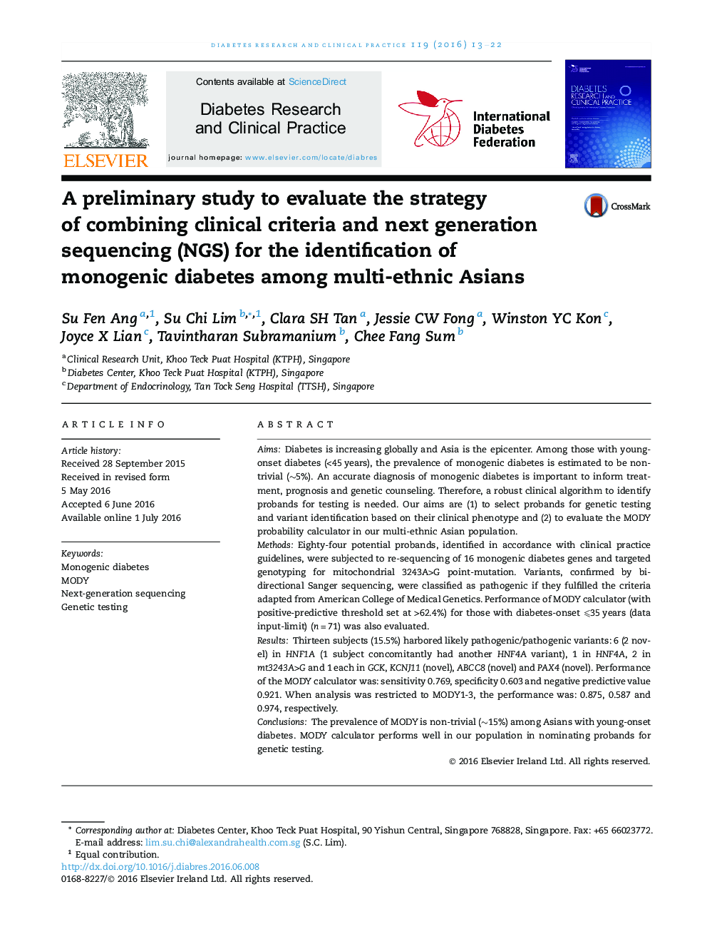 A preliminary study to evaluate the strategy of combining clinical criteria and next generation sequencing (NGS) for the identification of monogenic diabetes among multi-ethnic Asians
