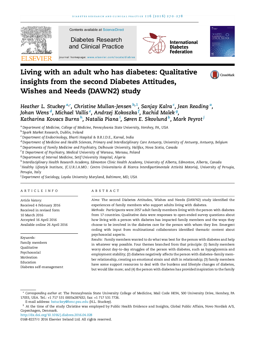 Living with an adult who has diabetes: Qualitative insights from the second Diabetes Attitudes, Wishes and Needs (DAWN2) study