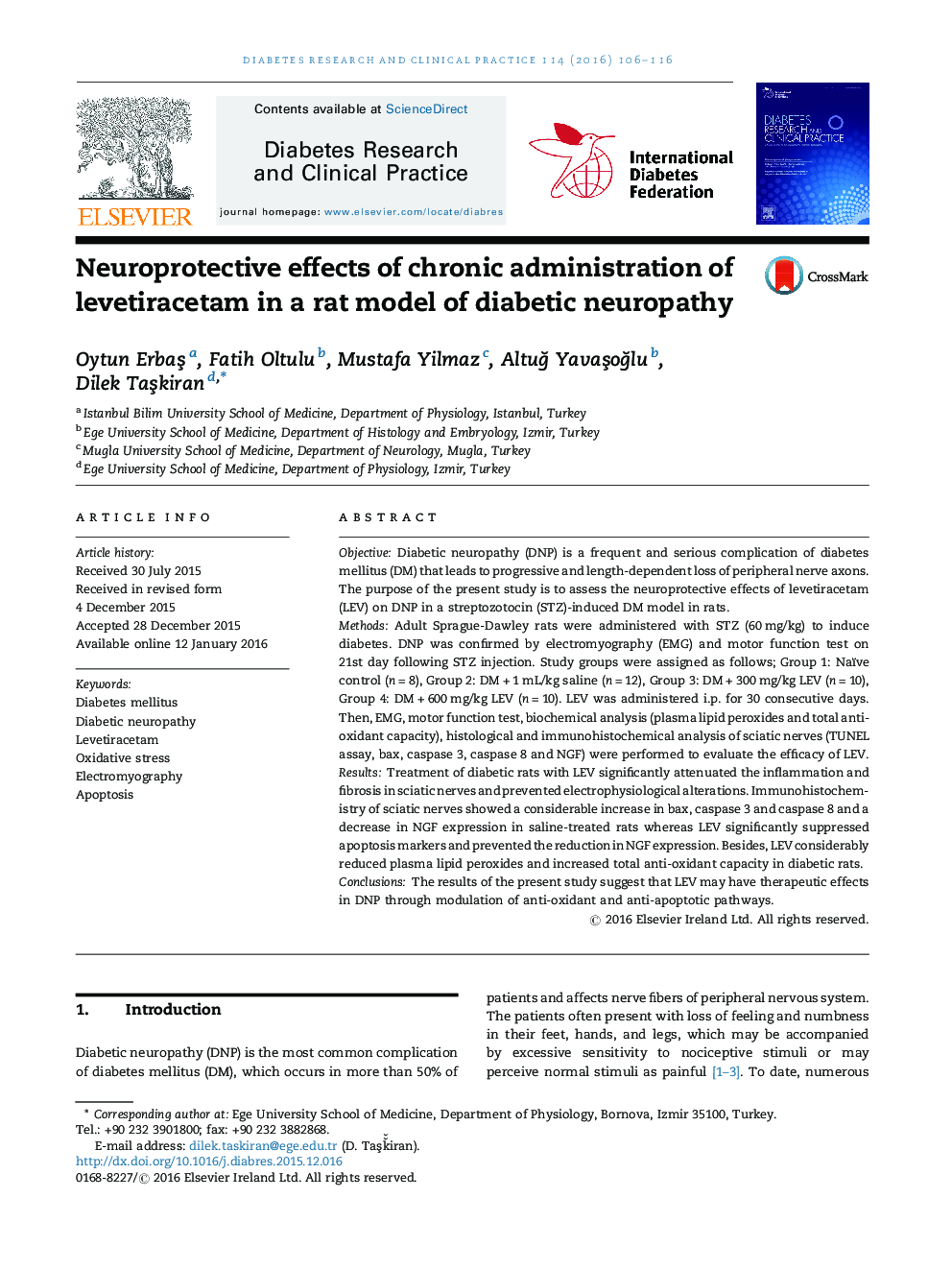 Neuroprotective effects of chronic administration of levetiracetam in a rat model of diabetic neuropathy