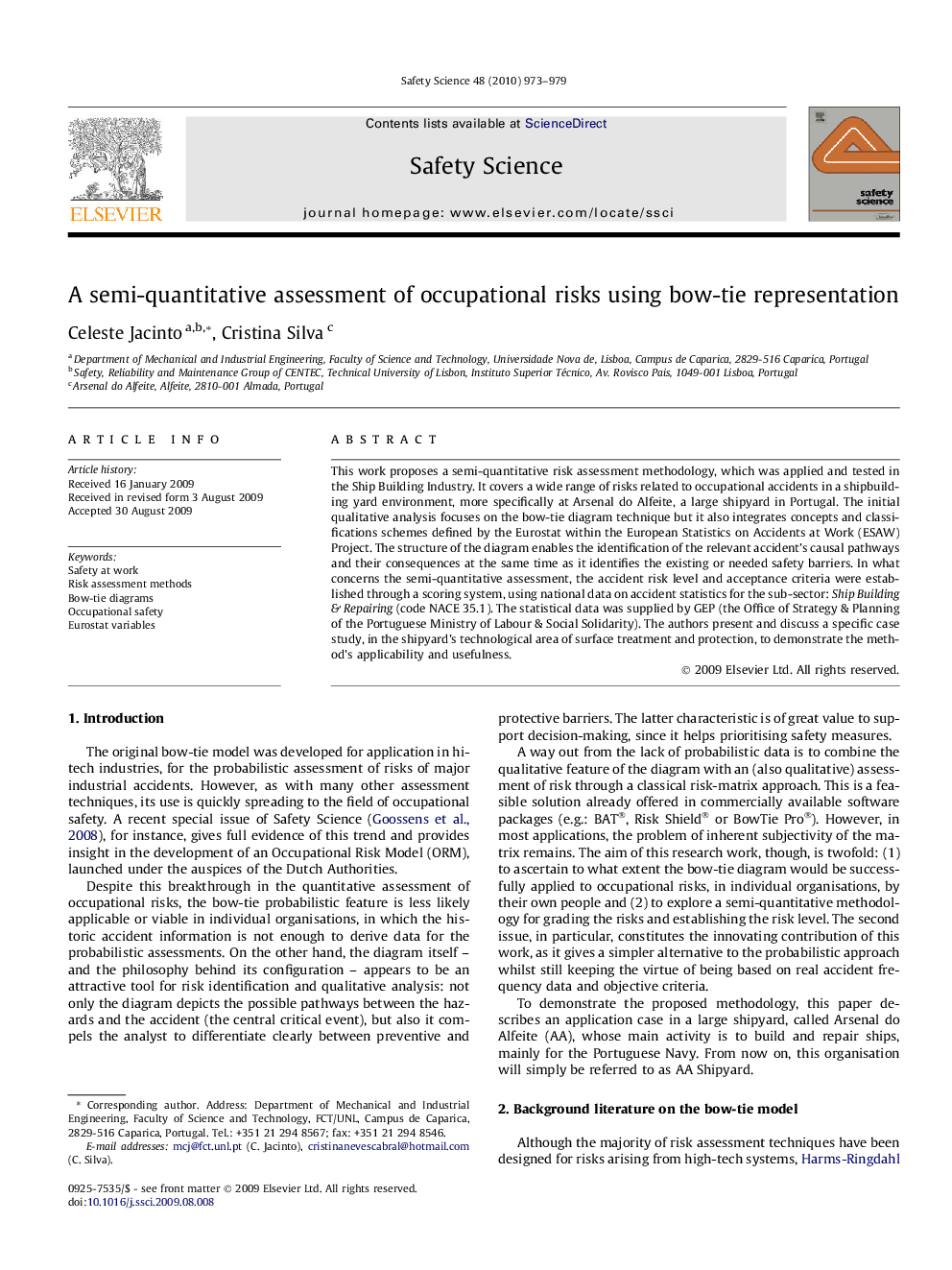 A semi-quantitative assessment of occupational risks using bow-tie representation