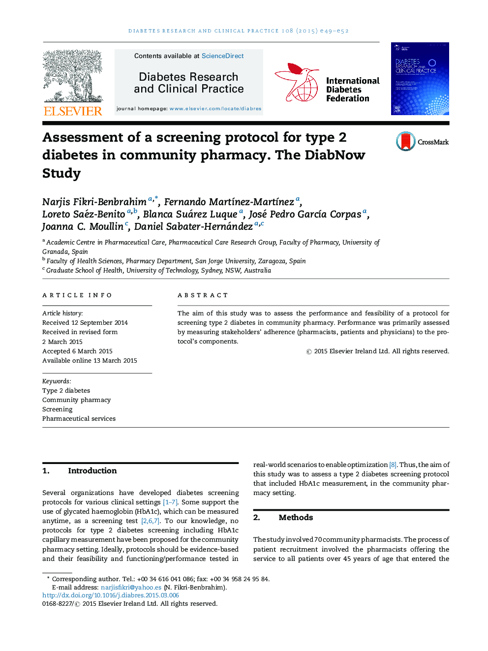 Assessment of a screening protocol for type 2 diabetes in community pharmacy. The DiabNow Study