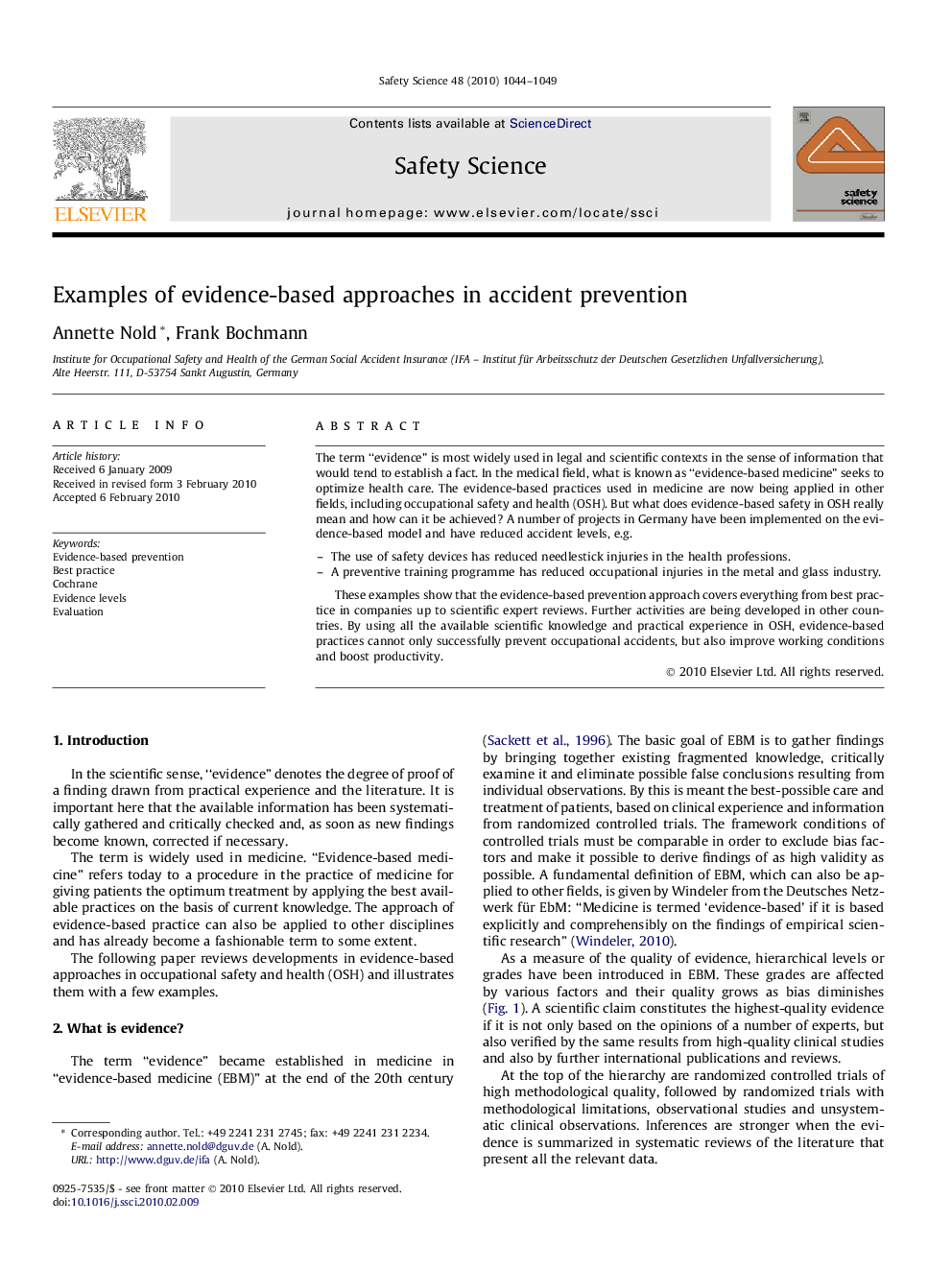 Examples of evidence-based approaches in accident prevention