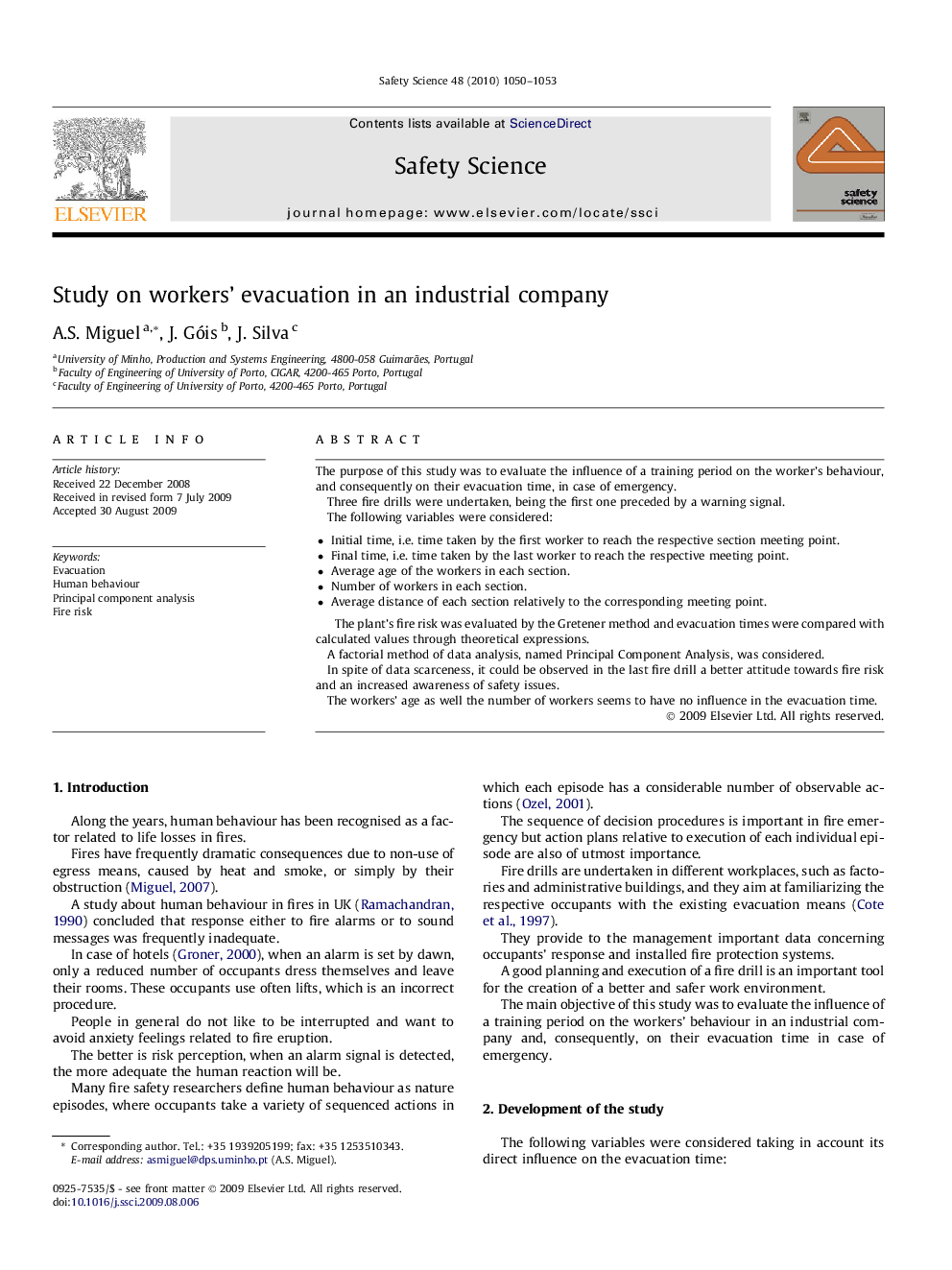 Study on workers’ evacuation in an industrial company