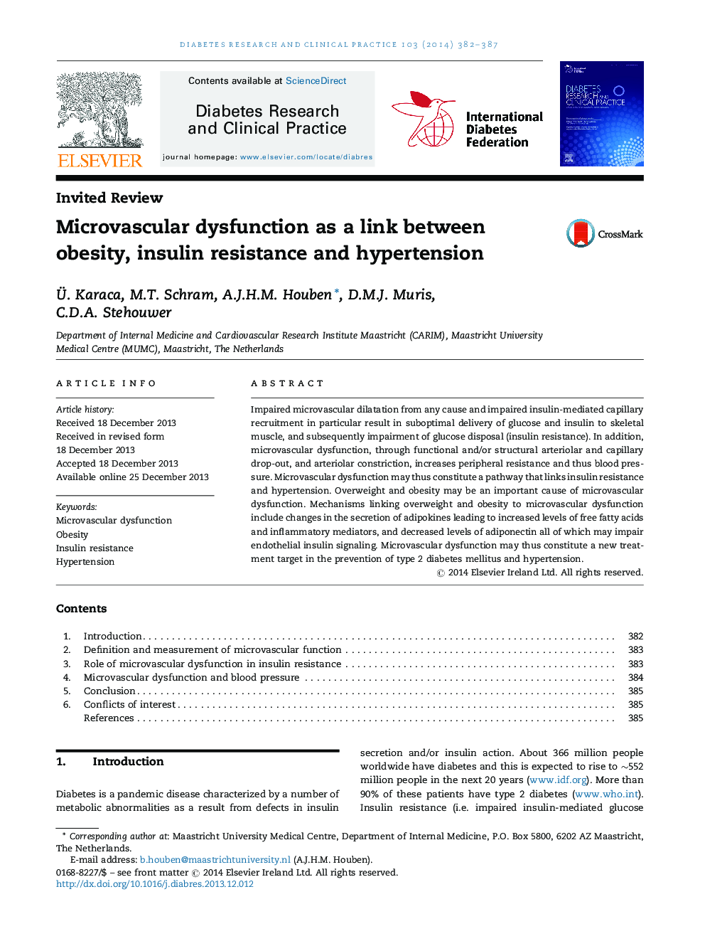 Microvascular dysfunction as a link between obesity, insulin resistance and hypertension