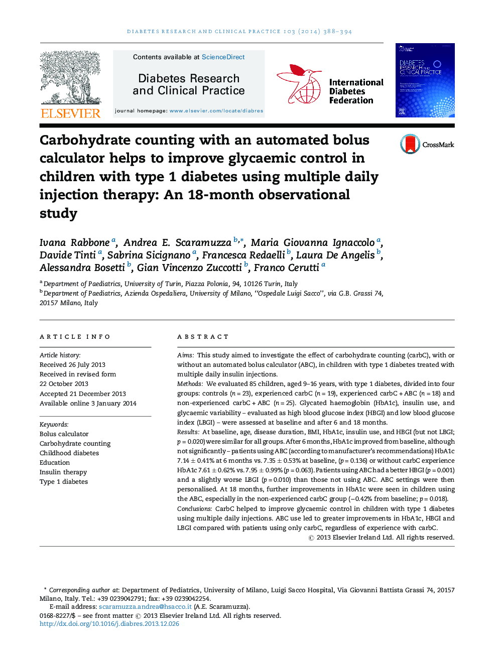 Carbohydrate counting with an automated bolus calculator helps to improve glycaemic control in children with type 1 diabetes using multiple daily injection therapy: An 18-month observational study