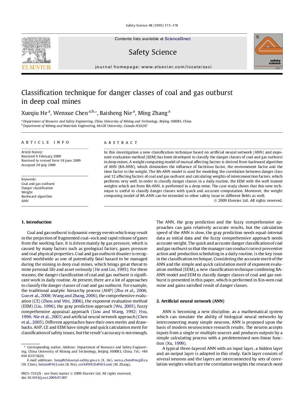 Classification technique for danger classes of coal and gas outburst in deep coal mines