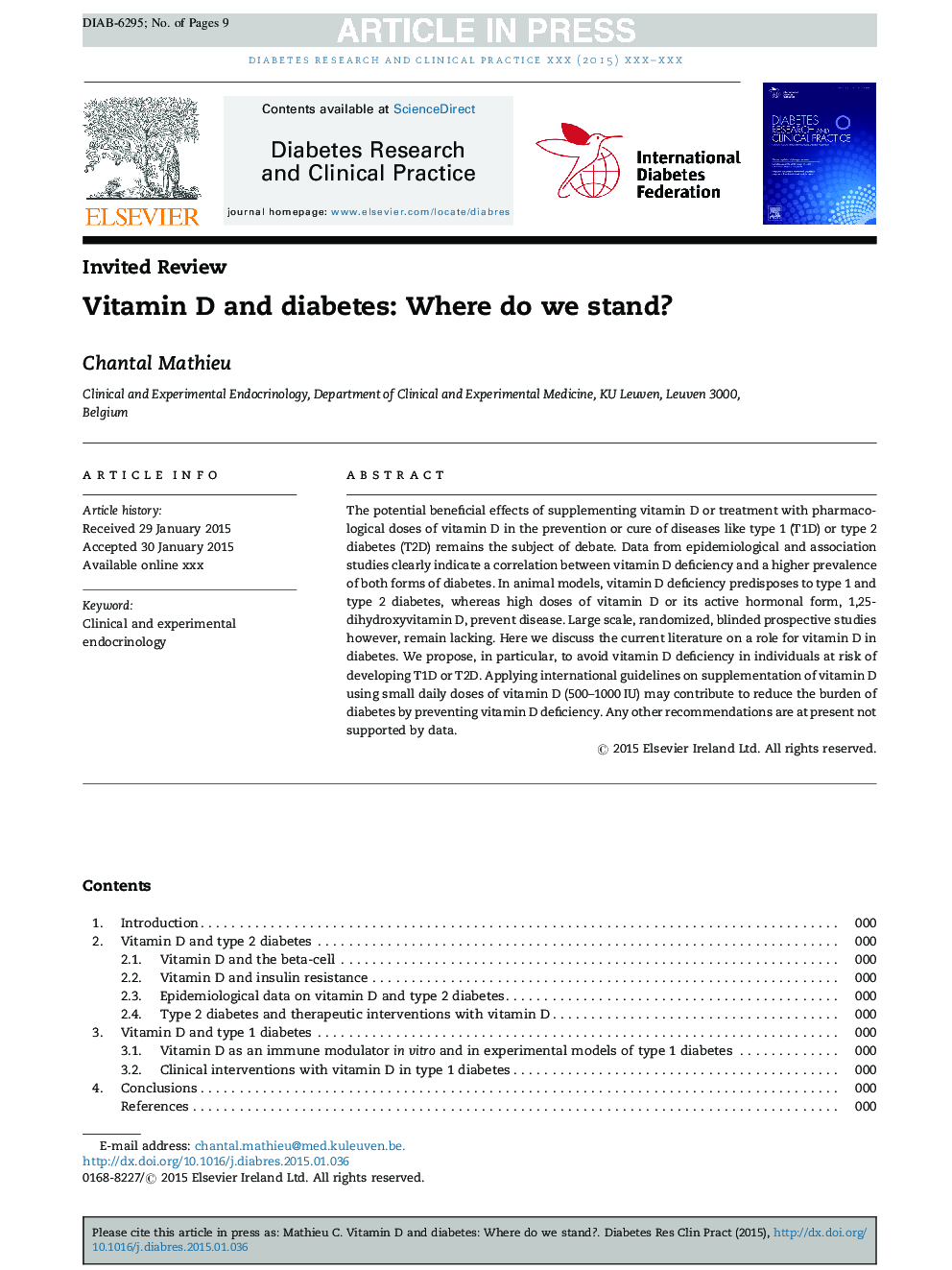Vitamin D and diabetes: Where do we stand?