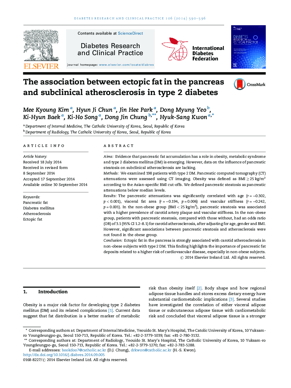 The association between ectopic fat in the pancreas and subclinical atherosclerosis in type 2 diabetes