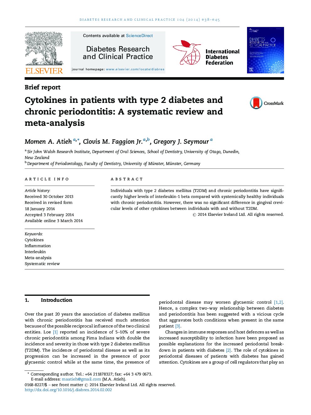 Cytokines in patients with type 2 diabetes and chronic periodontitis: A systematic review and meta-analysis