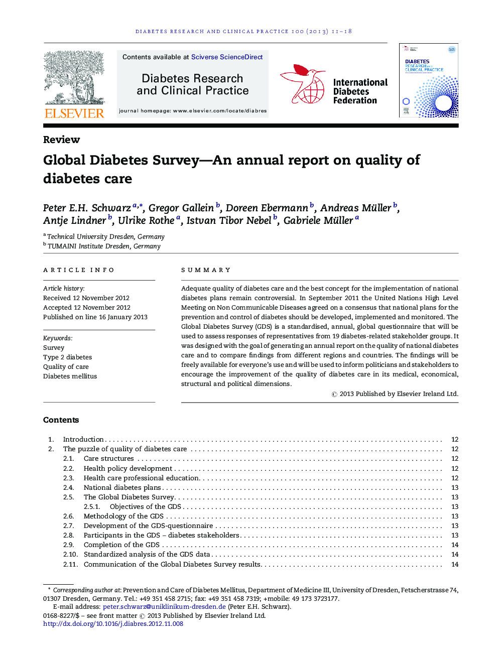 بررسی دیابت جهانی - گزارش سالانه در مورد کیفیت مراقبت از دیابت 