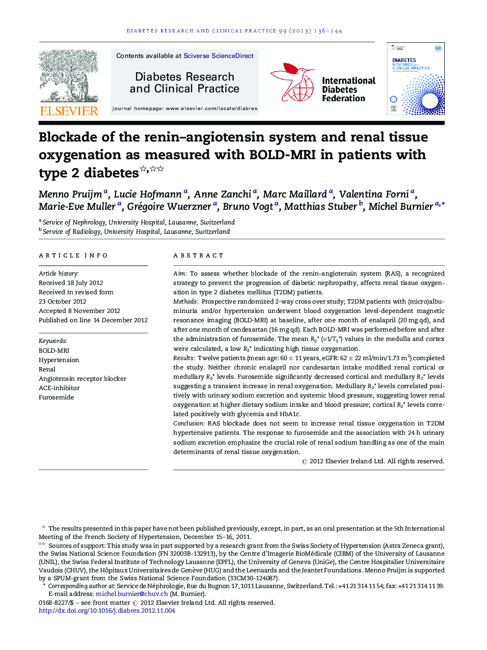 Blockade of the renin-angiotensin system and renal tissue oxygenation as measured with BOLD-MRI in patients with type 2 diabetes